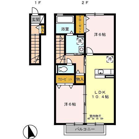 グランディールB(2LDK/2階)の間取り写真