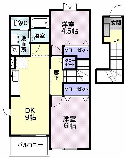 アルカンシェル エスティA(2DK/2階)の間取り写真