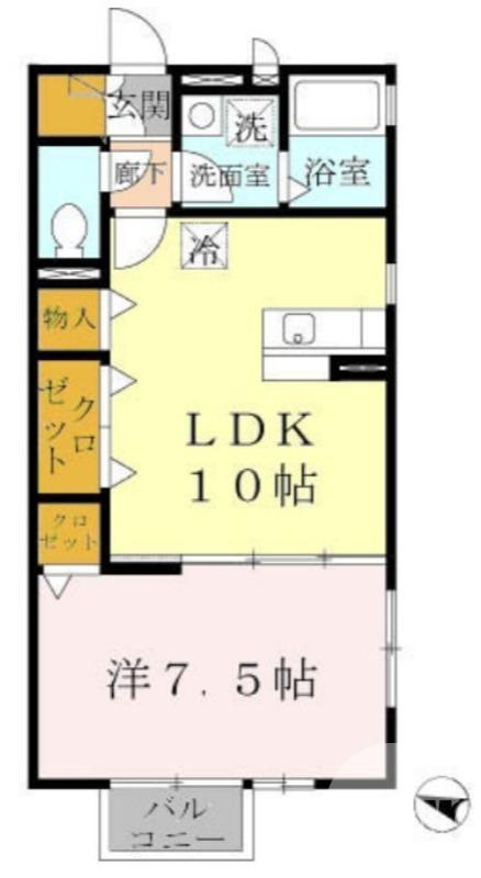 スカイコート(1LDK/2階)の間取り写真