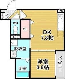 グランツ喜連(1DK/1階)の間取り写真