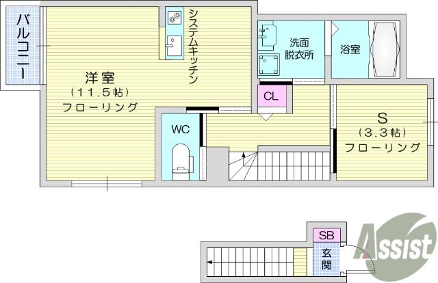 TERRACE長町南(1LDK/2階)の間取り写真