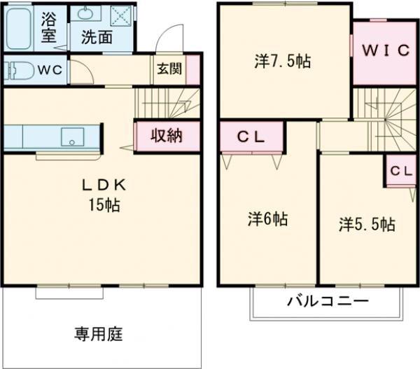 ヴィラコート三木(3LDK/1階)の間取り写真