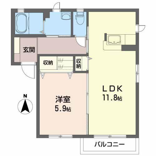 プリムローズC(1LDK/1階)の間取り写真