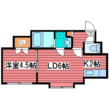 カーサ・フェリーチェ(1LDK/2階)の間取り写真