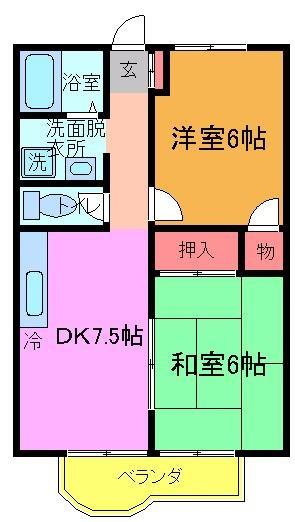 ニューパル皆川(2DK/1階)の間取り写真