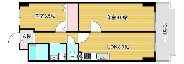 日生ロイヤルマンション高津(2LDK/13階)の間取り写真
