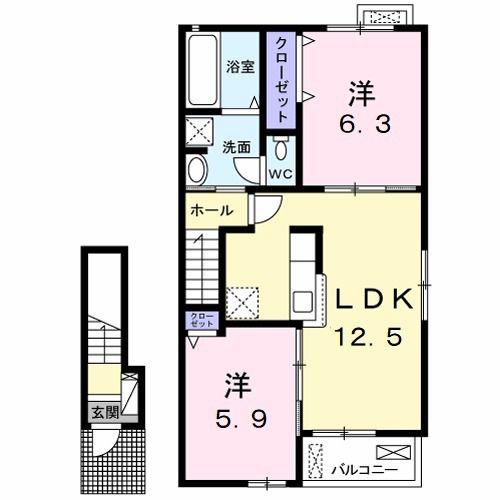 グリーンハウスWII(2LDK/2階)の間取り写真