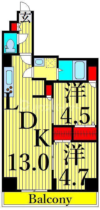 アルファコート町屋(2LDK/7階)の間取り写真