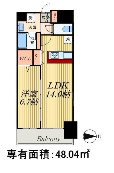 テラハウス(1LDK/12階)の間取り写真