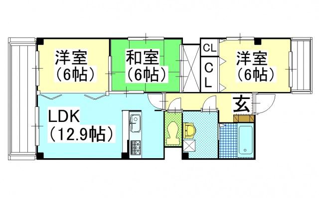 グリーンコート福田(3LDK/3階)の間取り写真