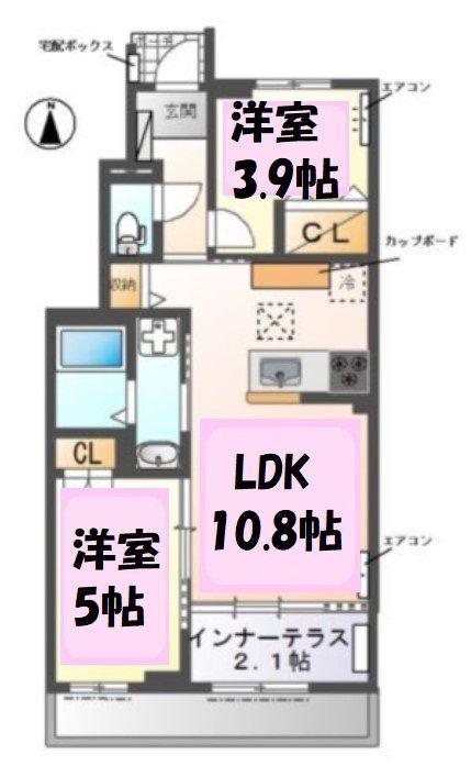 ウエストビレッヂⅡ(2LDK/1階)の間取り写真