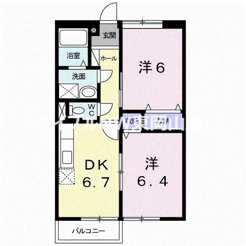 サンヴィレッジ邑久(2DK/2階)の間取り写真
