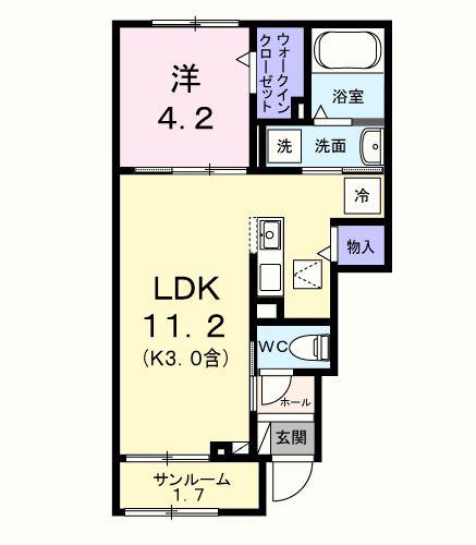ソフィアツー(1LDK/1階)の間取り写真