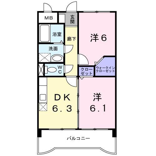 ジュネスパラシオン豊原II(2DK/8階)の間取り写真