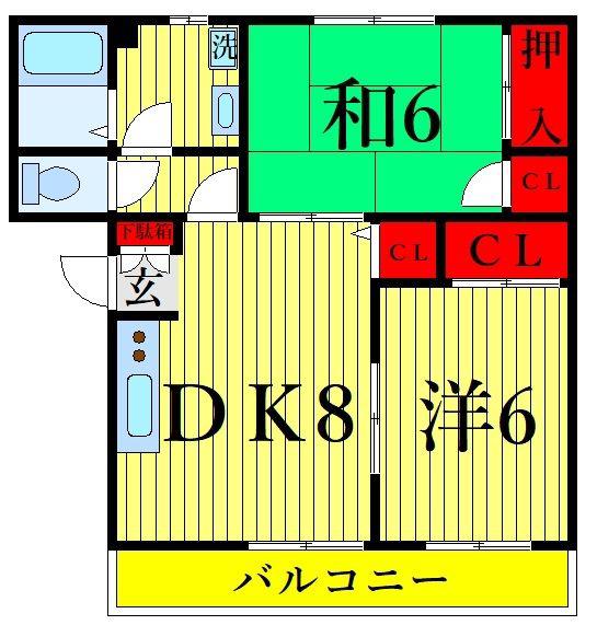 ファミーユコート恩田B棟(2DK/2階)の間取り写真