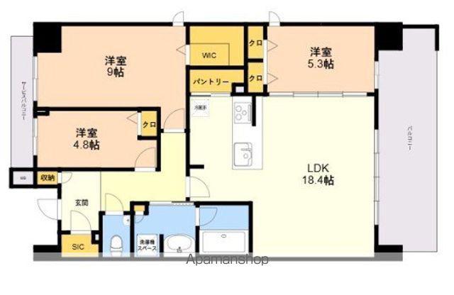 S-RESIDENCE百道AUREATE(3LDK/4階)の間取り写真