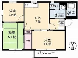 ルナール玉島A棟(3DK/2階)の間取り写真
