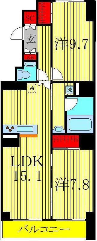 TSGARDEN北柏1号棟(2LDK/2階)の間取り写真