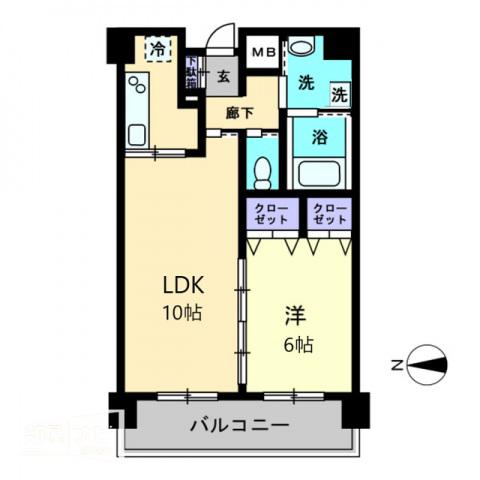 アルファレガロ栗林(1LDK/2階)の間取り写真