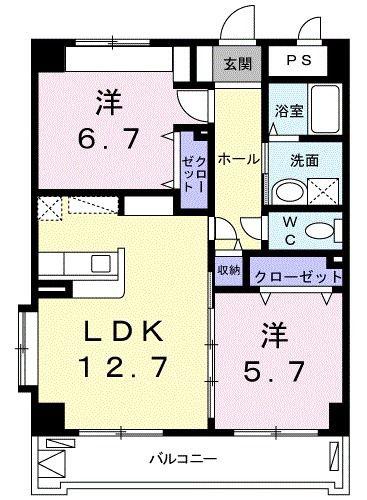 サンリットヒルズY・G(2LDK/2階)の間取り写真