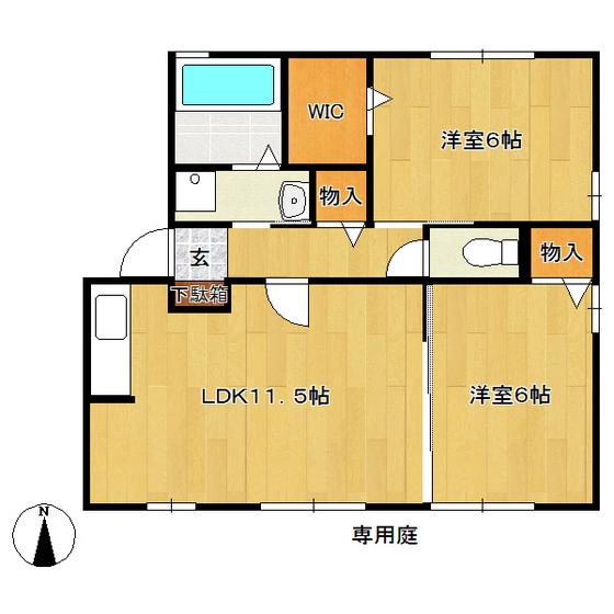 ユリセレクト III(2LDK/1階)の間取り写真