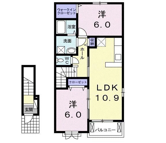 KANAN(2LDK/2階)の間取り写真