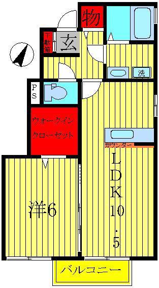 ベルウィルA(1LDK/1階)の間取り写真