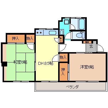 コーポ原(2DK/3階)の間取り写真