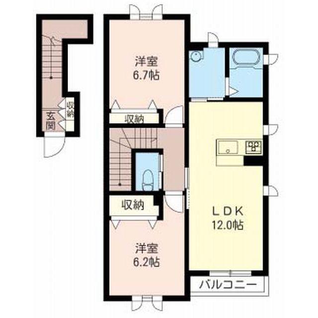 セゾン白山(2LDK/2階)の間取り写真
