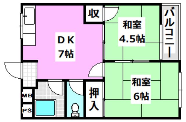千里七尾マンション(2DK/3階)の間取り写真