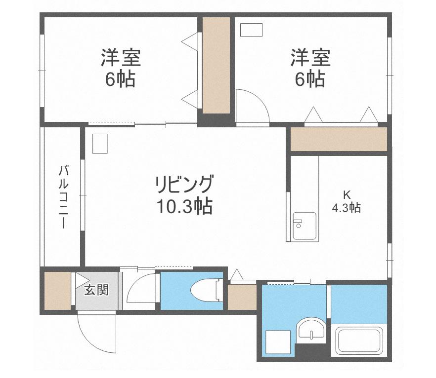 グランメール藤ハウス(2LDK/4階)の間取り写真