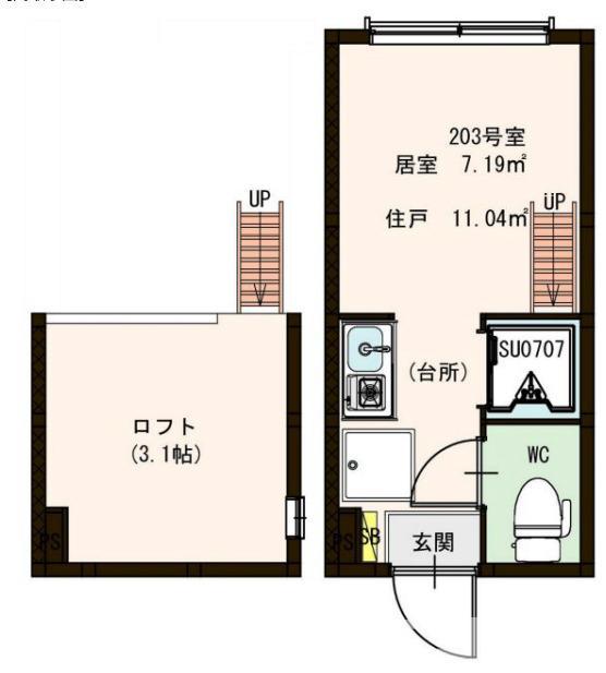 COCOTERRACE(ワンルーム/2階)の間取り写真
