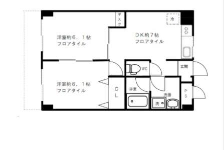 湯島台レジデンス(2DK/2階)の間取り写真