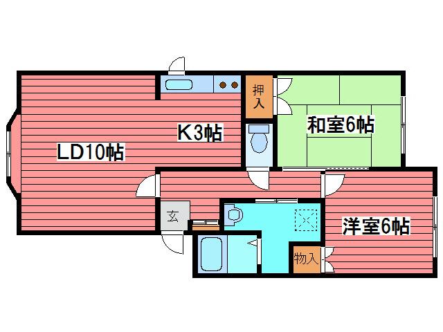 地下鉄東豊線 福住駅 徒歩6分 2階建 築32年(2LDK/2階)の間取り写真