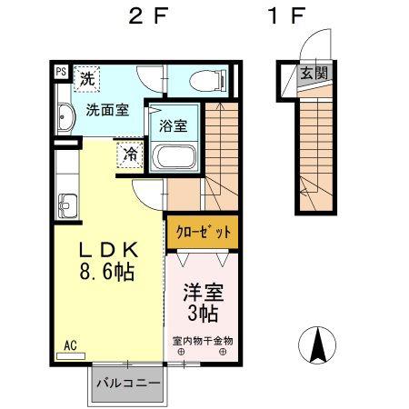 アンジュール ハルリナ I(1LDK/2階)の間取り写真