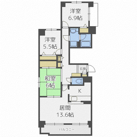 パシフィック近代美術館前(3LDK/1階)の間取り写真