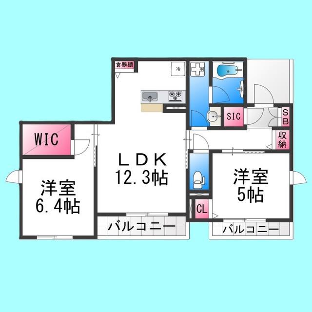 ファイブコート三国ヶ丘(2LDK/3階)の間取り写真
