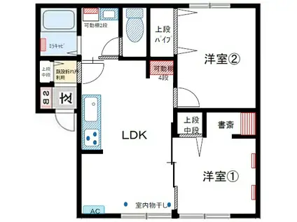 サニーハイツ新町(2LDK/1階)の間取り写真