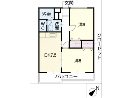 サンシティー上町(2DK/2階)の間取り写真