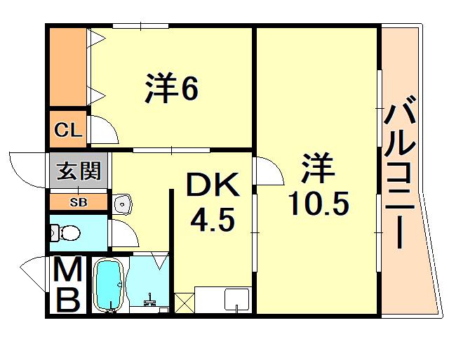 パークハイツ青谷(2DK/3階)の間取り写真