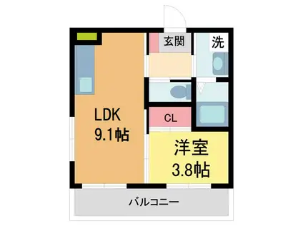 エンベロップ宝塚(1LDK/2階)の間取り写真