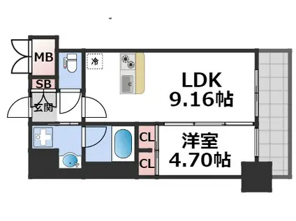 プレジオ恵美須(1LDK/13階)の間取り写真
