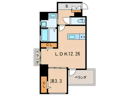 THE HILLS KOKURA(1LDK/3階)の間取り写真