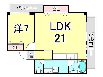 オフィス夙川(1LDK/3階)の間取り写真