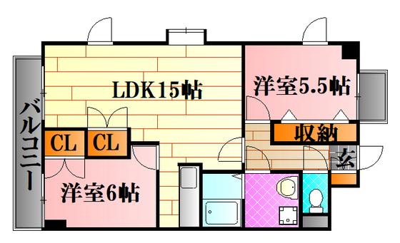 コルティーレ城山(2LDK/2階)の間取り写真