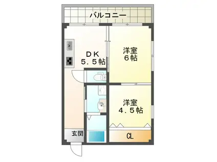 福田ハウス(2DK/3階)の間取り写真