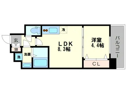 スプランディッド難波III(1LDK/4階)の間取り写真