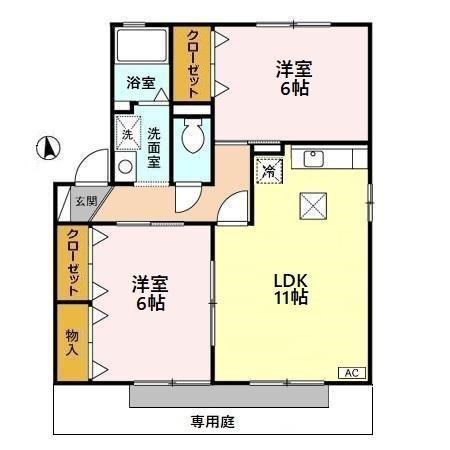 セジュール モア B(2LDK/1階)の間取り写真