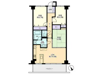 信開ガーデンコート高岡(3LDK/5階)の間取り写真