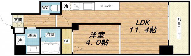 プレジオ鎗屋町(1LDK/13階)の間取り写真